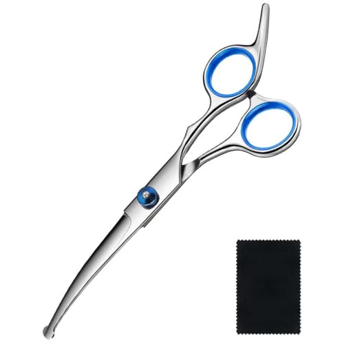 Hundeschere Gebogen und Reinigungstuch 2 in 1, Fellschere Hunde, 4CR 6.7in Profi Edelstahl Schere...