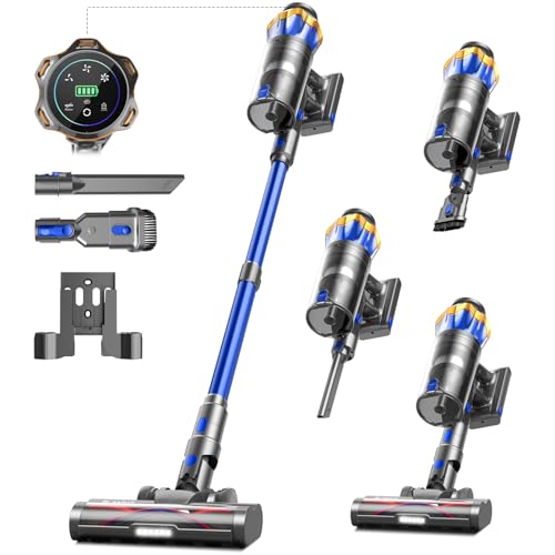 Akku Staubsauger 45000Pa/550W/65Min, 1,6L Staubsauger Kabellos mit Display, Anti-Tangle-Bürste,...