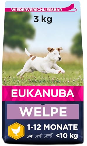 Eukanuba Welpenfutter mit frischem Huhn für kleine Rassen, Premium Trockenfutter für Junior Hunde,...
