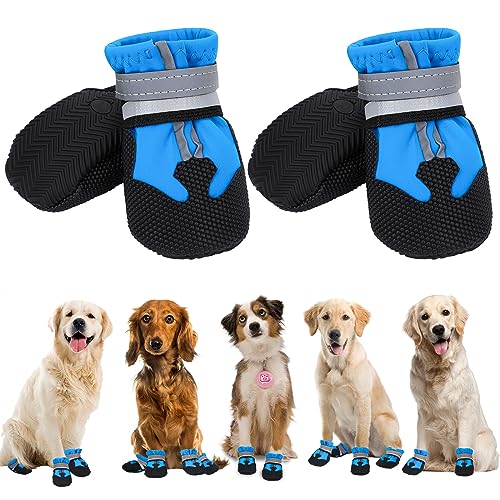 QKURT 4 Stück Hundeschuhe, Hundestiefel Pfotenschutz, wasserdichte Hundeschuhe mit Reflektierenden...