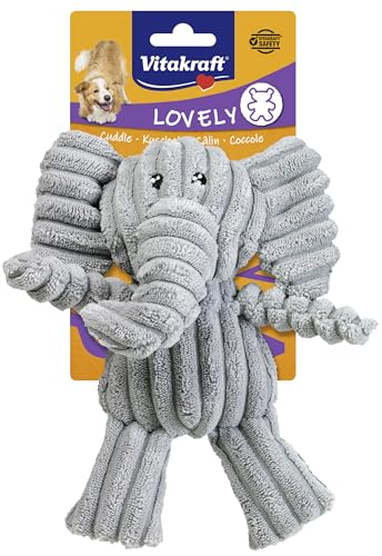 Vitakraft Safari Elefant, Spielzeug für Hunde, Hundespielzeug Kuscheltier, mit Quietscher, aus Cord...